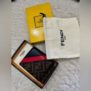 Fendi Brown & Black FF Monogram Card Wallet